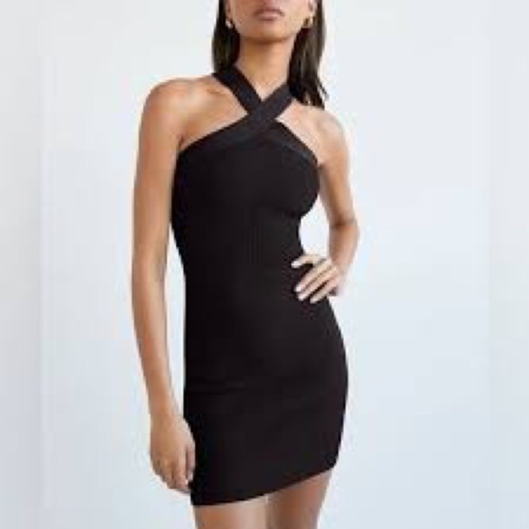 Aritizia Babaton Sculpt Knit Criss Cross Bodycon Dress Black Sz XXS - Picture 4 of 11
